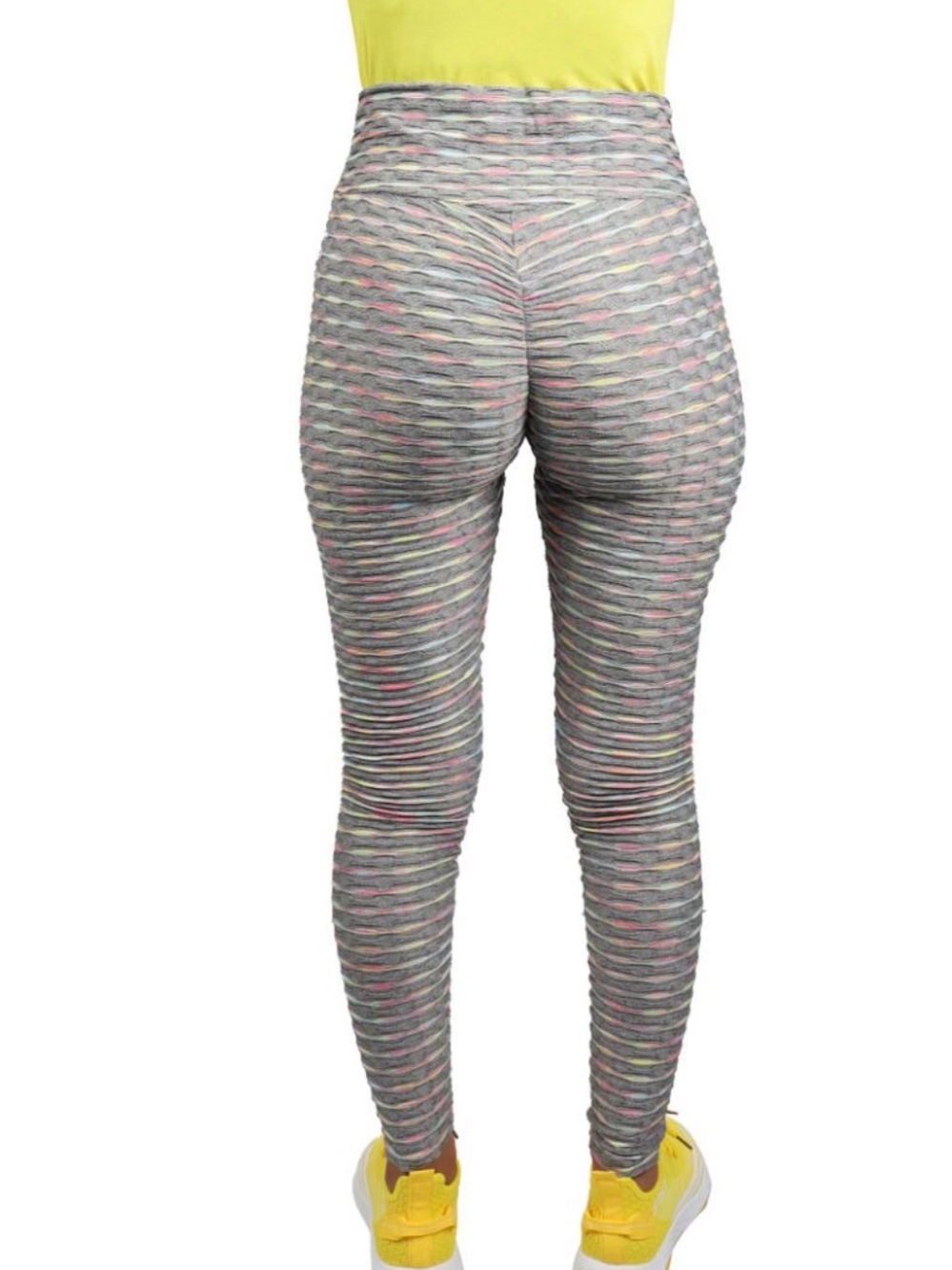 High-Waist Textured Ruched Leggings - Lot of 3 black, blue and multi color gray